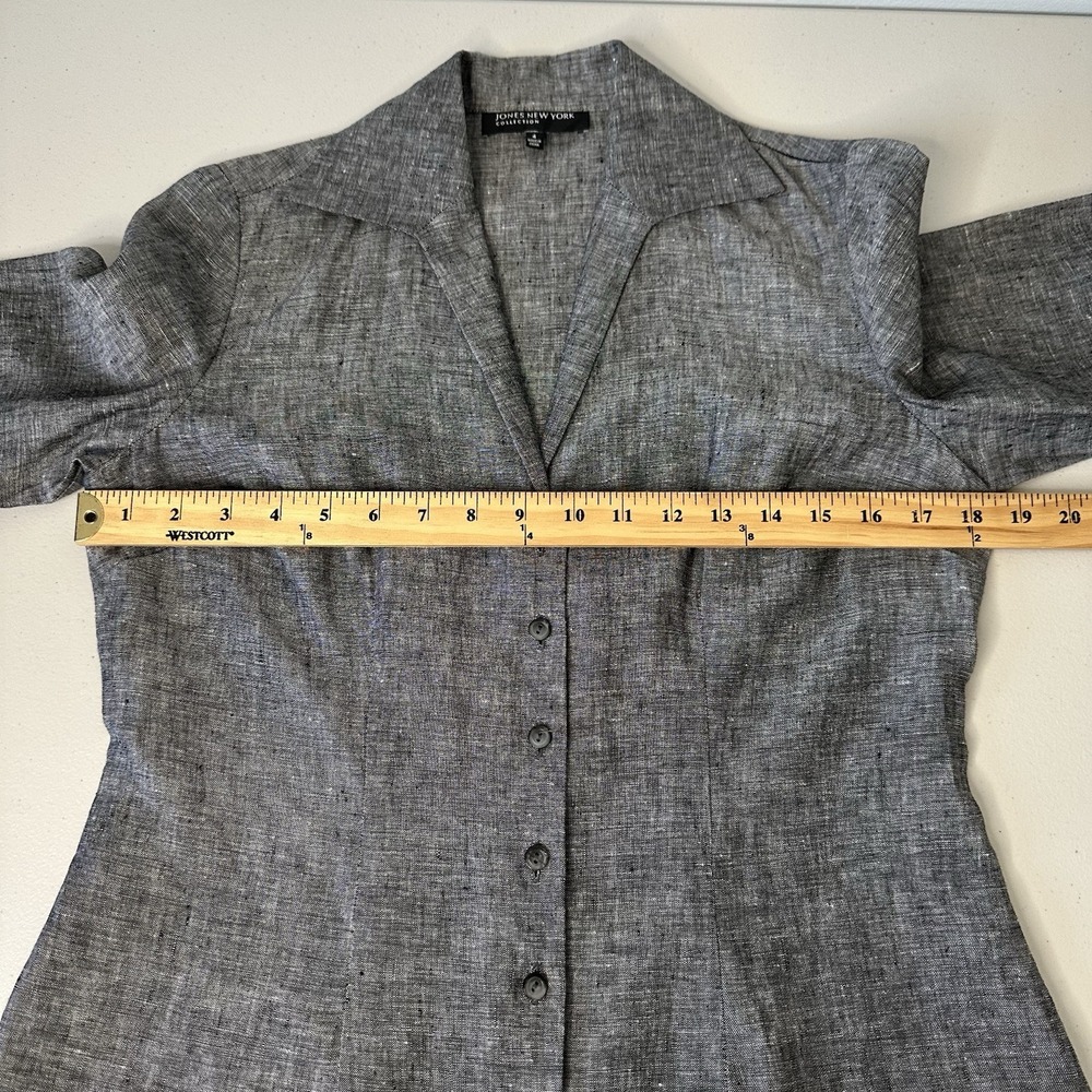 Jones New York Linen Button up Top Size 4 Gray - Picture 5 of 9